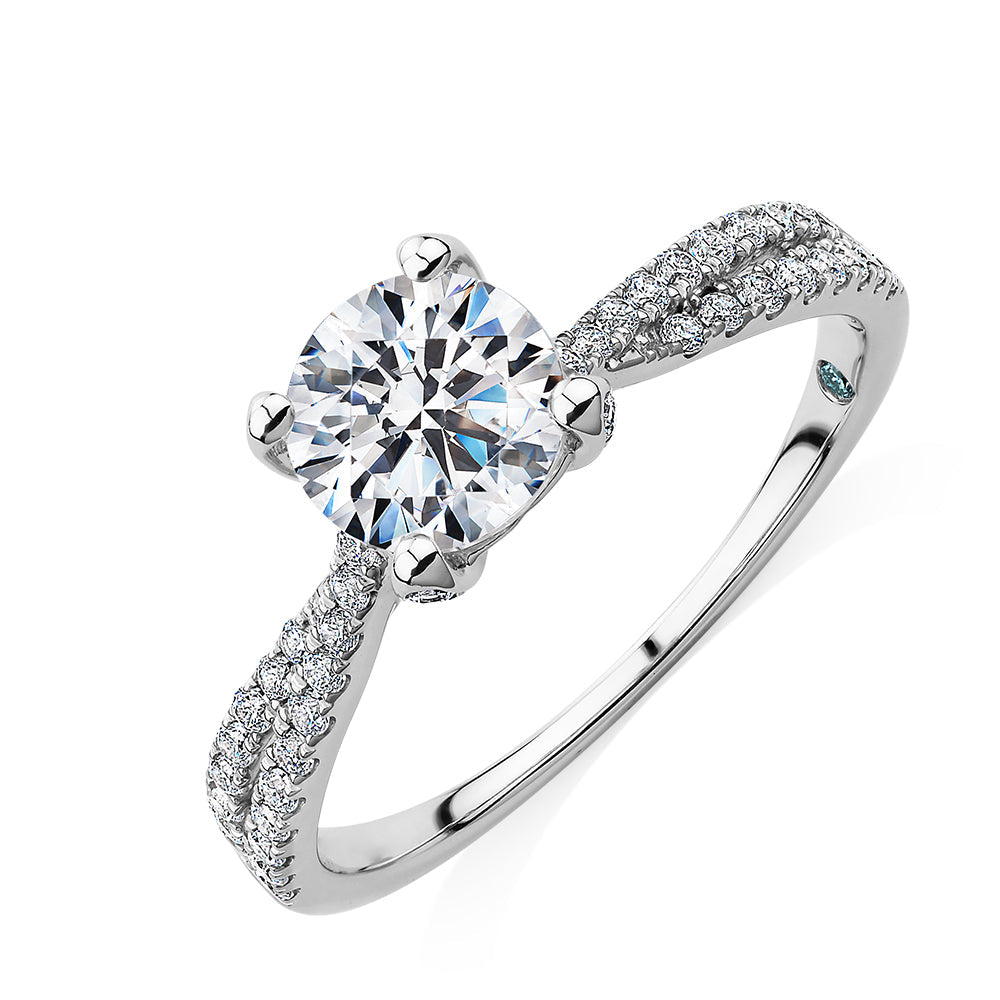 Premium Certified Lab-Grown Diamond, 1.40 carat TW round brilliant shouldered engagement ring in 14 carat white gold