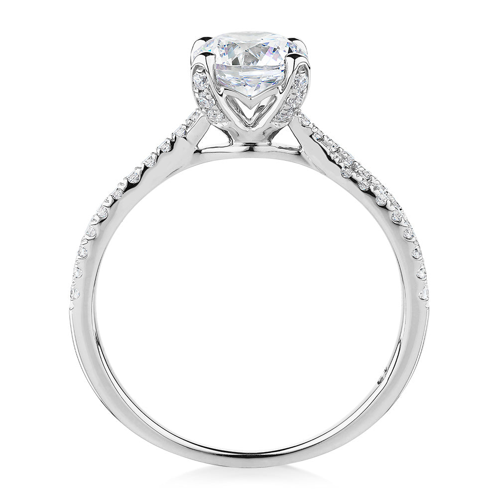 Signature Simulant Diamond 1.40 carat* TW round brilliant shouldered solitaire engagement ring in 10 carat rose and white gold