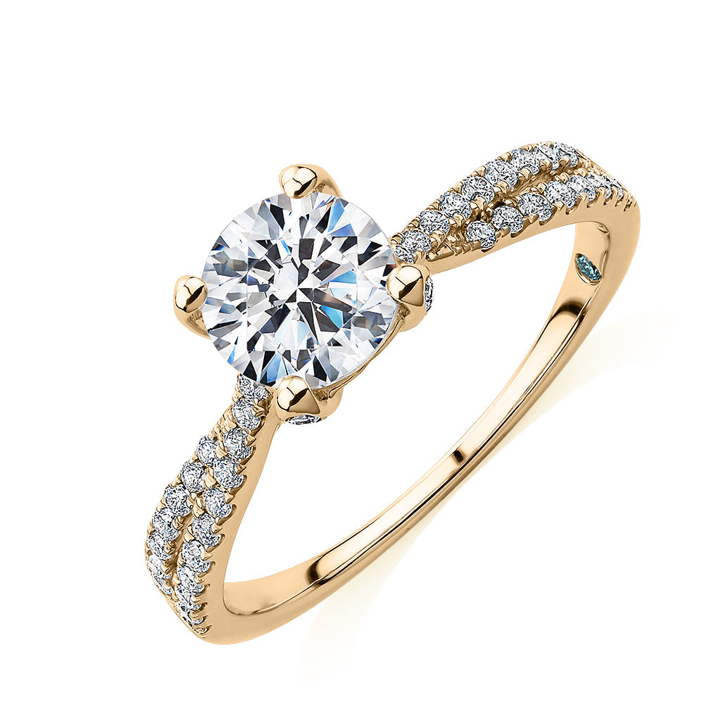 Premium Certified Lab-Grown Diamond, 1.40 carat TW round brilliant shouldered engagement ring in 14 carat yellow gold