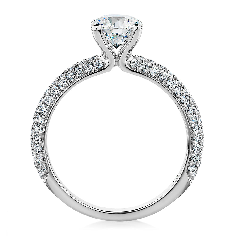 Signature Simulant Diamond 1.55 carat* TW round brilliant shouldered solitaire engagement ring in 10 carat rose and white gold