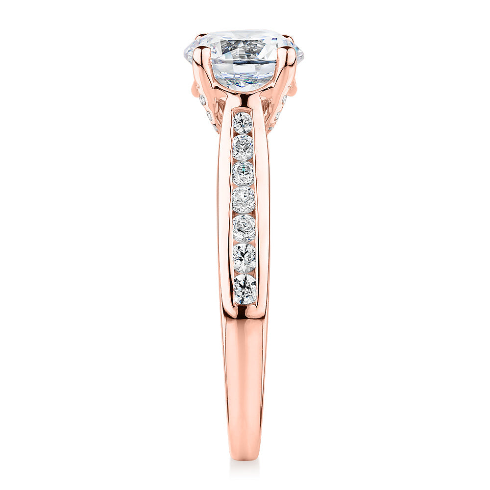 Signature Simulant Diamond 1.88 carat* TW round brilliant shouldered solitaire engagement ring in 10 carat rose gold