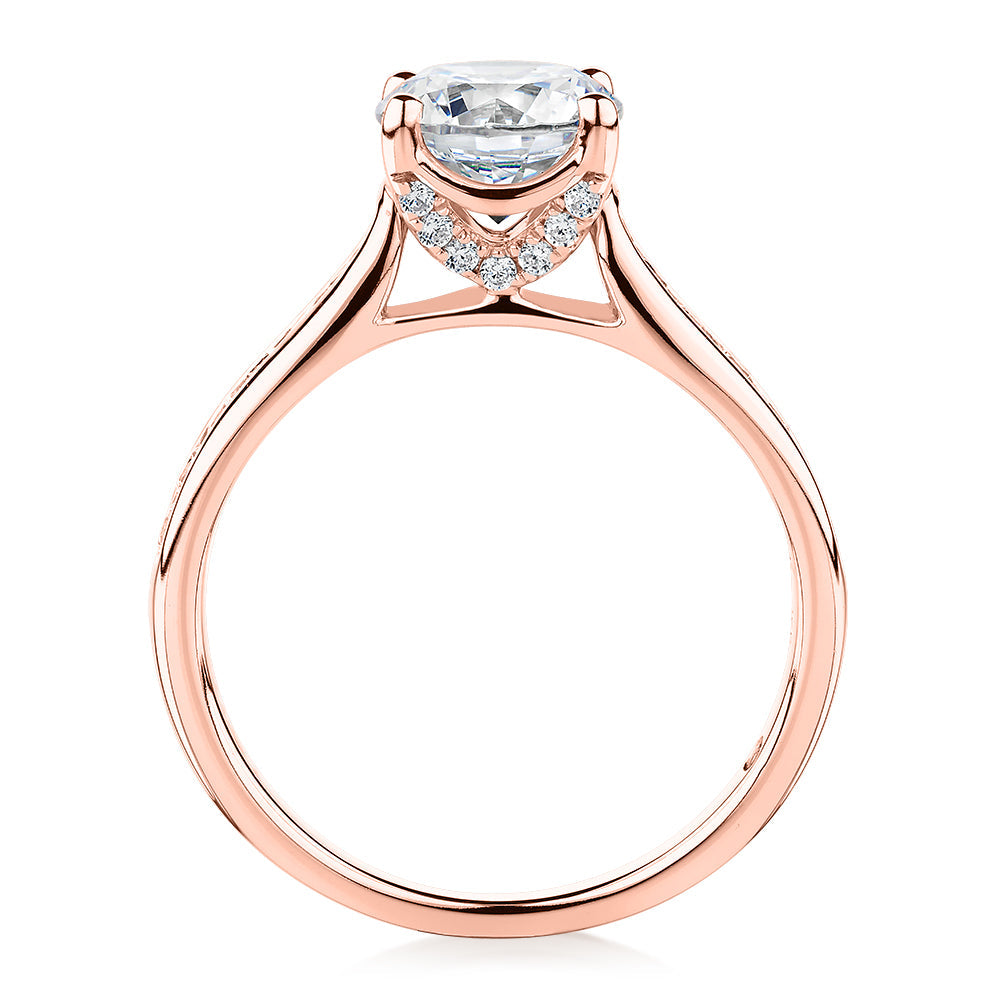 Signature Simulant Diamond 1.88 carat* TW round brilliant shouldered solitaire engagement ring in 10 carat rose gold
