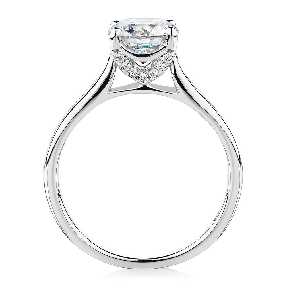 Signature Simulant Diamond 1.88 carat* TW round brilliant shouldered solitaire engagement ring in 10 carat white gold