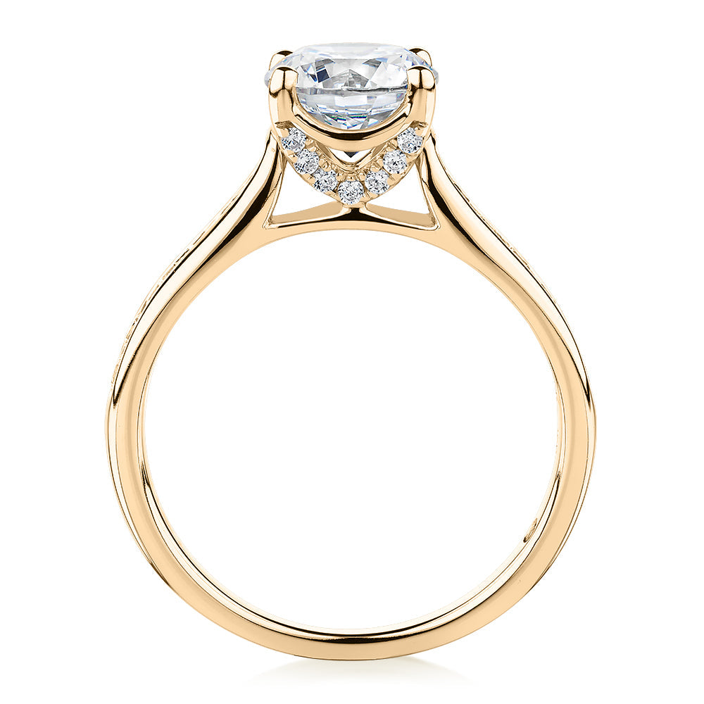 Signature Simulant Diamond 1.88 carat* TW round brilliant shouldered solitaire engagement ring in 10 carat yellow gold