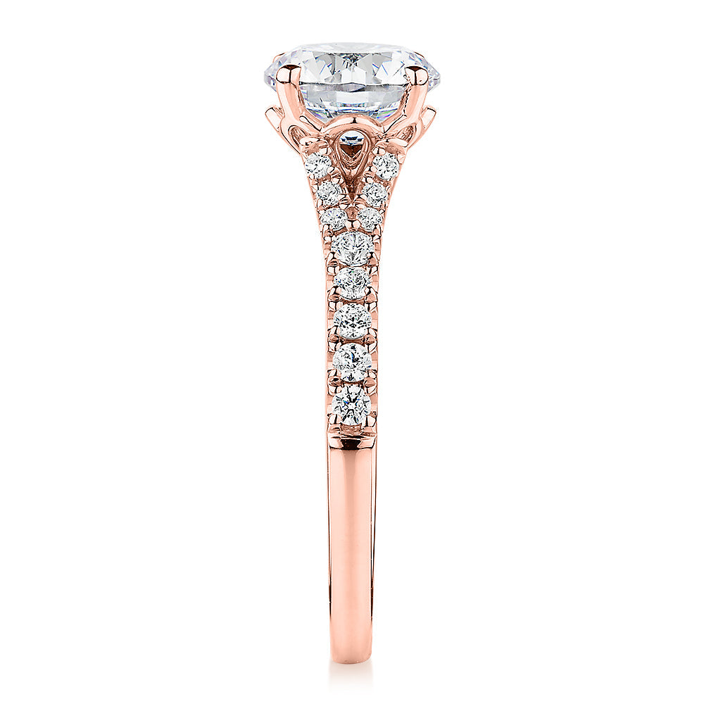 Premium Certified Lab-Grown Diamond, 1.81 carat TW round brilliant shouldered engagement ring in 14 carat rose gold