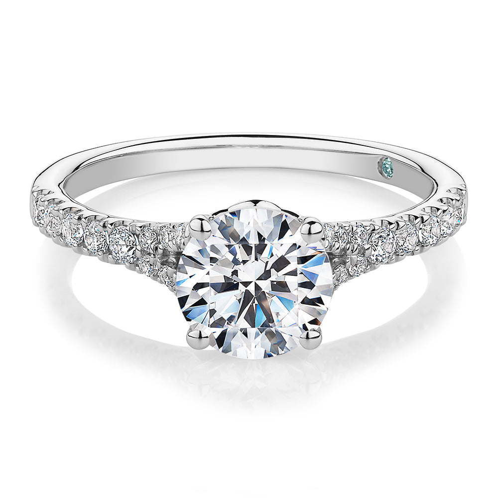 Premium Certified Lab-Grown Diamond, 1.81 carat TW round brilliant shouldered engagement ring in 14 carat white gold