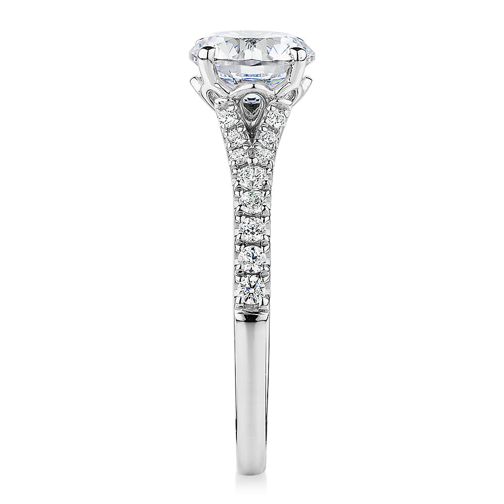 Premium Certified Lab-Grown Diamond, 1.81 carat TW round brilliant shouldered engagement ring in 14 carat white gold