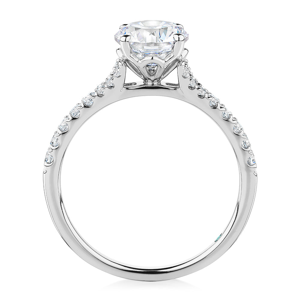 Premium Certified Lab-Grown Diamond, 1.81 carat TW round brilliant shouldered engagement ring in 14 carat white gold