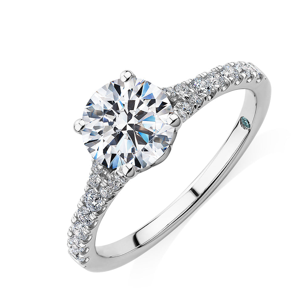 Premium Certified Lab-Grown Diamond, 1.81 carat TW round brilliant shouldered engagement ring in 14 carat white gold