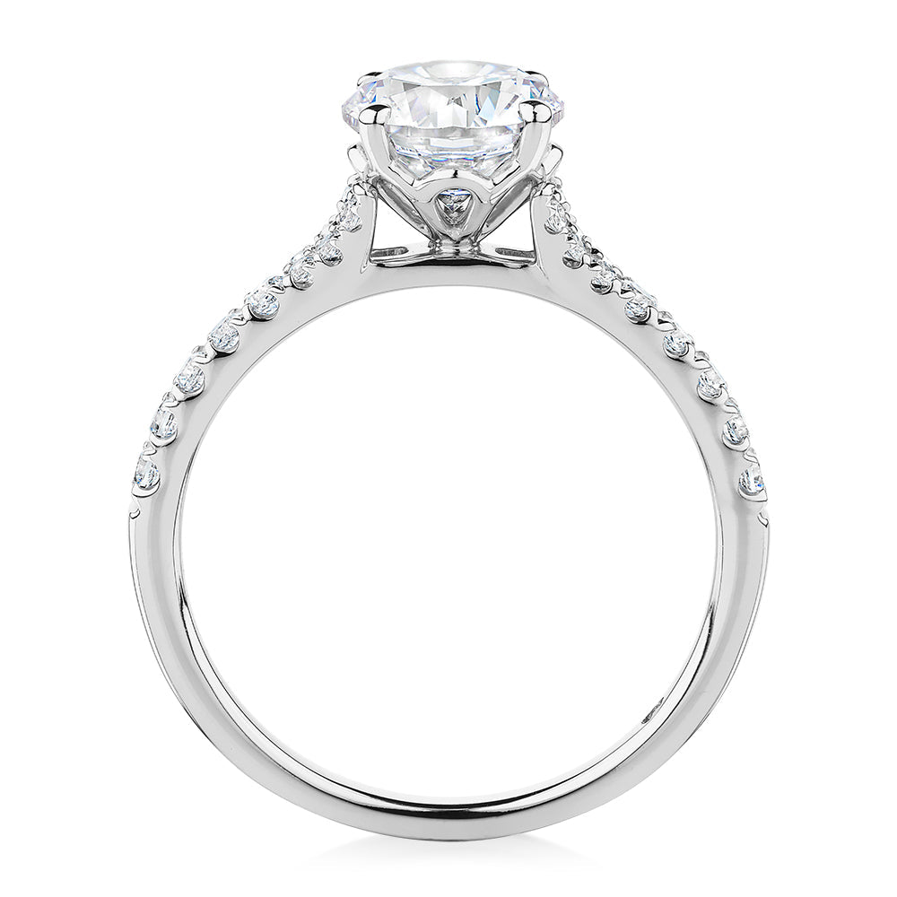 Signature Simulant Diamond 1.81 carat* TW round brilliant shouldered solitaire engagement ring in 10 carat rose and white gold