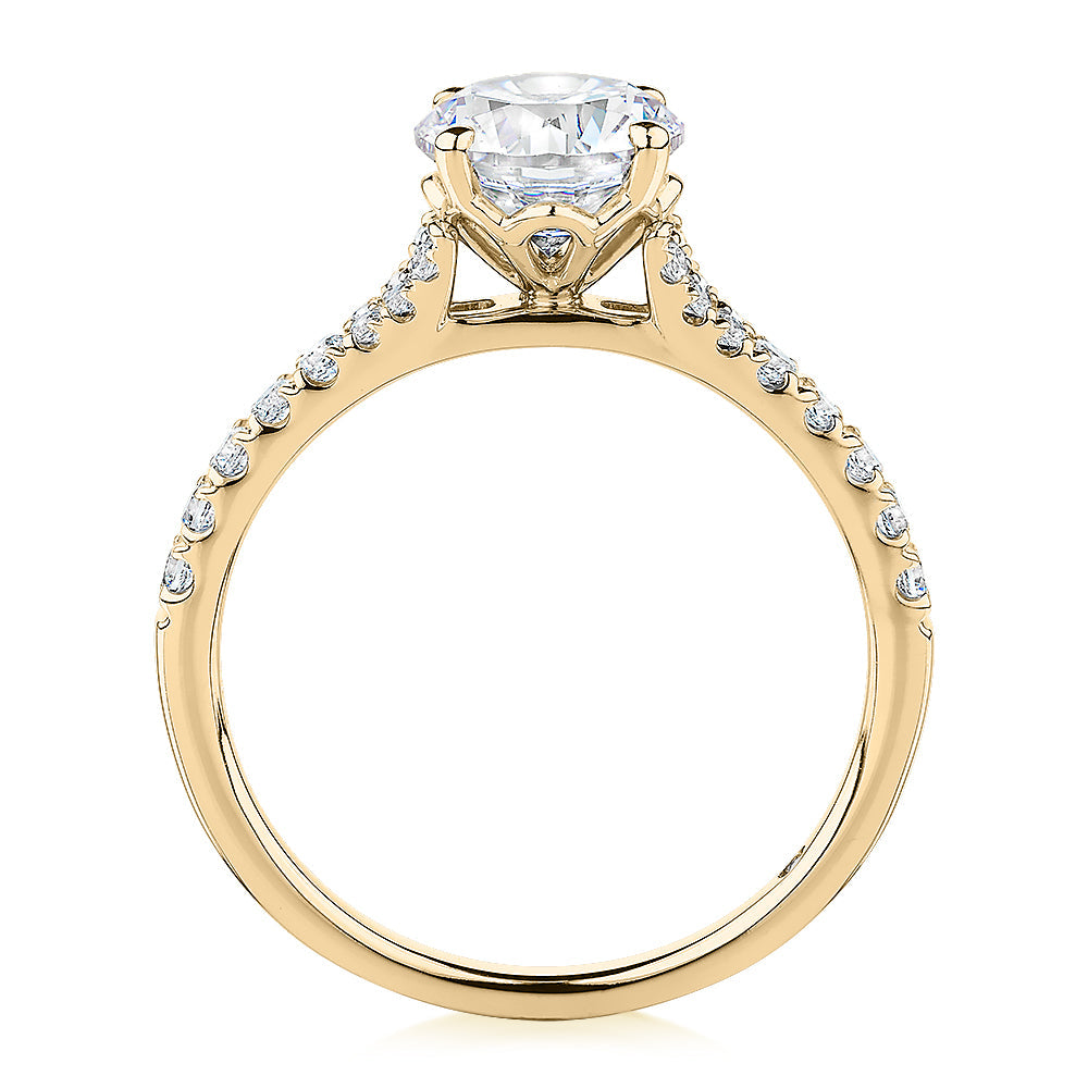 Signature Simulant Diamond 1.81 carat* TW round brilliant shouldered solitaire engagement ring in 10 carat rose and white gold
