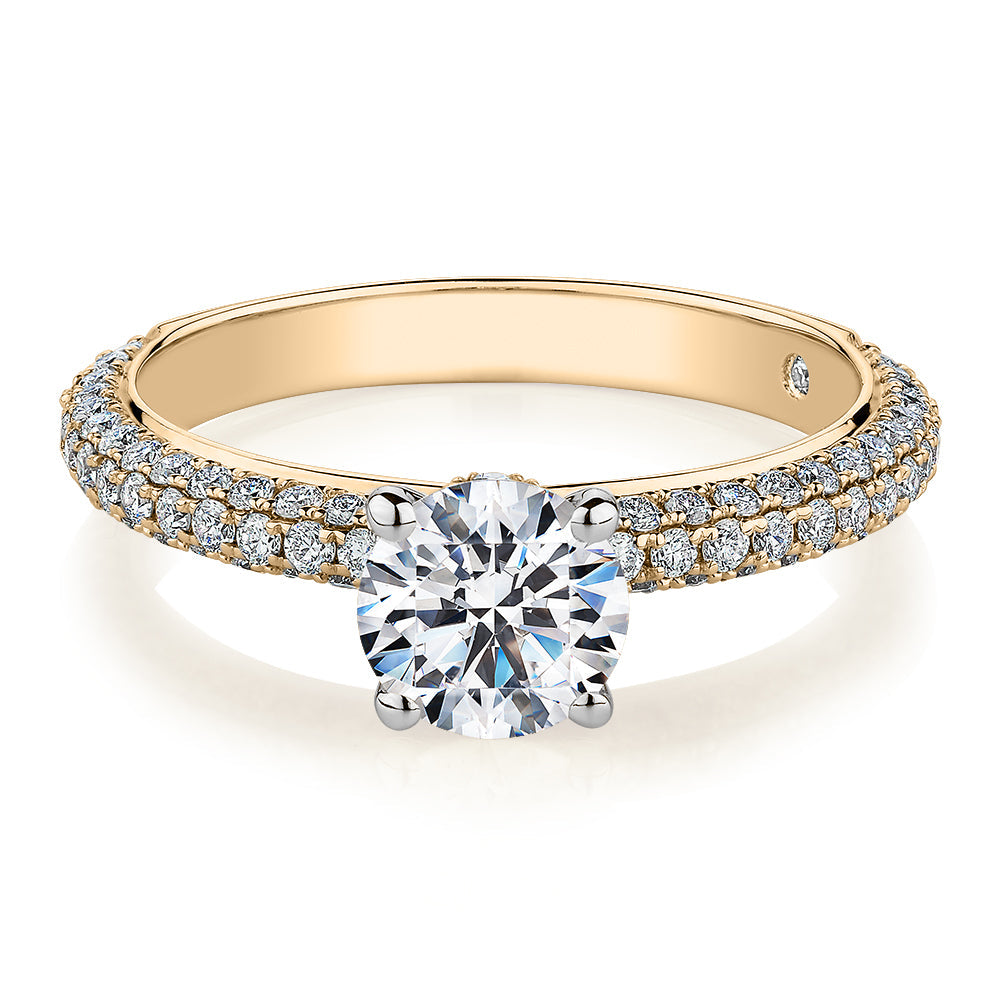 Signature Simulant Diamond 1.62 carat* TW round brilliant shouldered solitaire engagement ring in 10 carat rose and white gold
