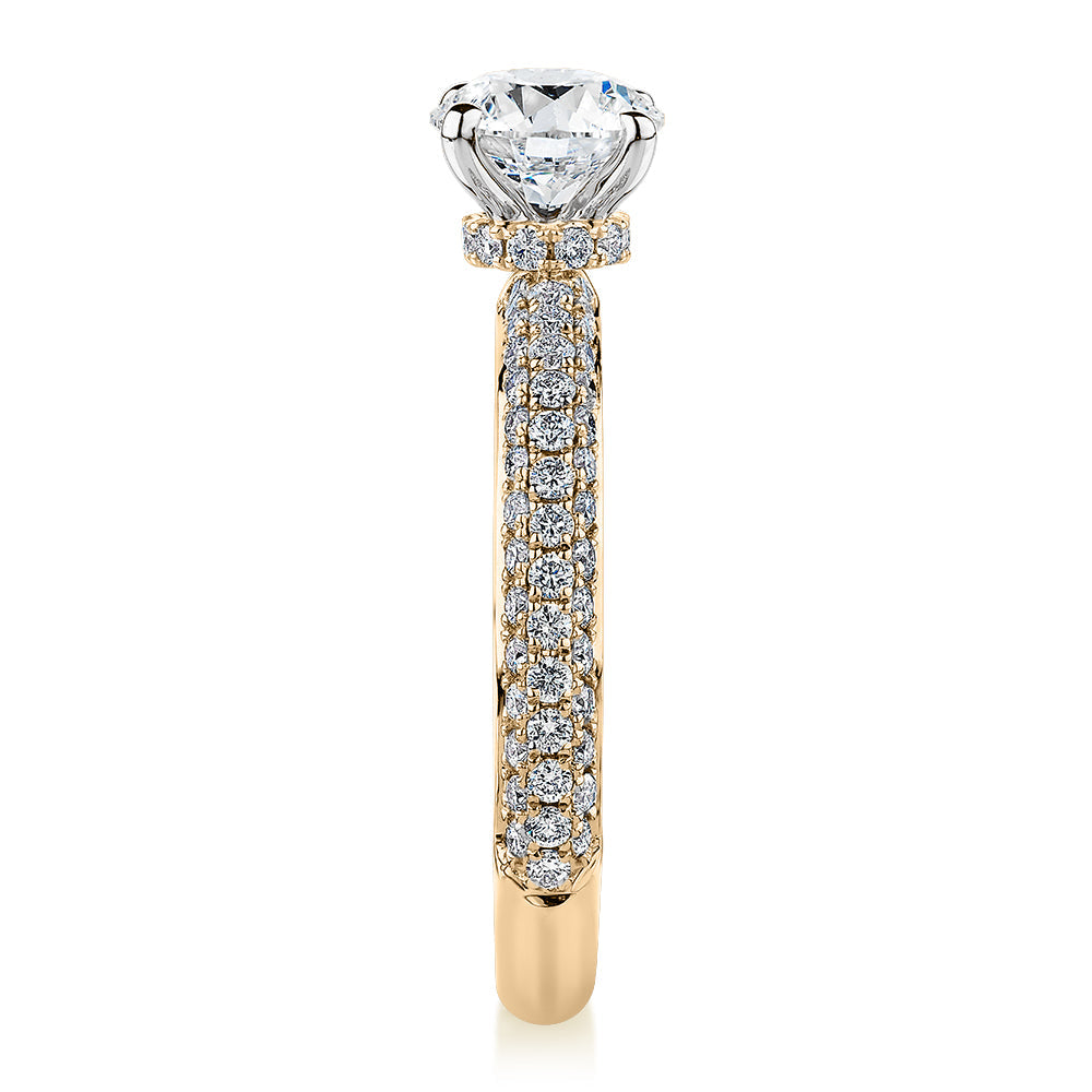 Signature Simulant Diamond 1.62 carat* TW round brilliant shouldered solitaire engagement ring in 10 carat rose and white gold