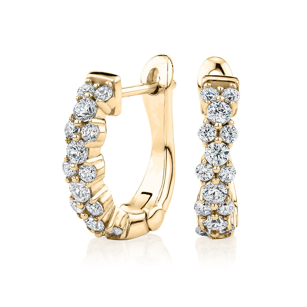Round Brilliant Signature Simulant hoop earrings in 18 carat yellow gold vermeil