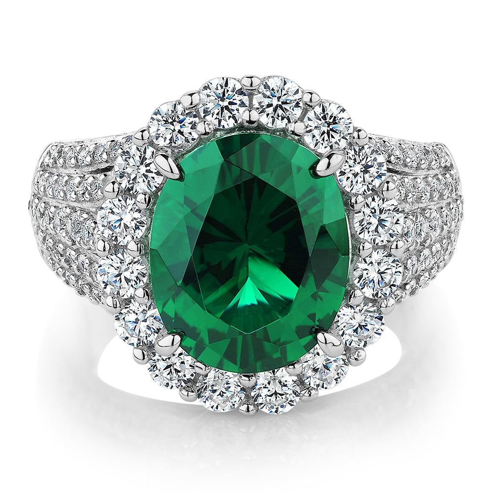 emerald green dress ring Emerald Cut Green Emerald Engagement Ring With Diamond Halo 18k yellow gold / 8x6 / Natural (AA) main image 0