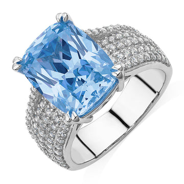 Dress ring with blue topaz simulant and 0.9 carats* of diamond simulants in sterling silver secondary view