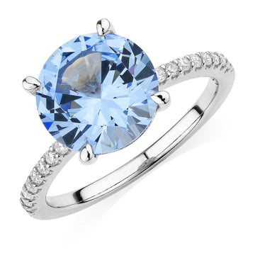 Dress ring with blue topaz simulant in sterling silver secondary view